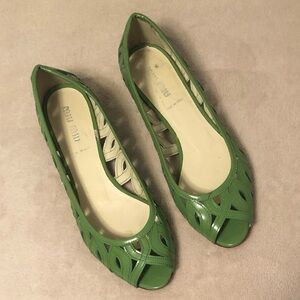 MIU MIU Patent Leather Peep Toe Shoes, Size 5.5
